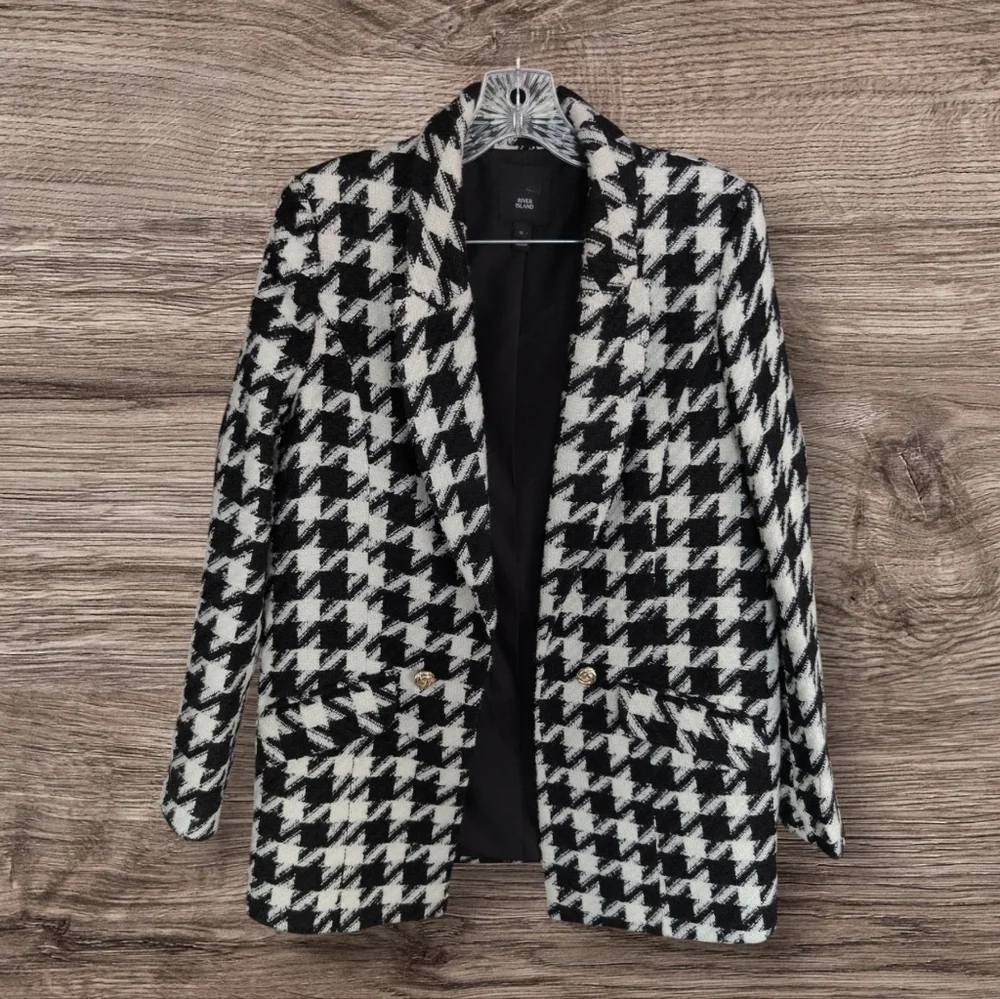 Women's Black and White Houndstooth Jacket